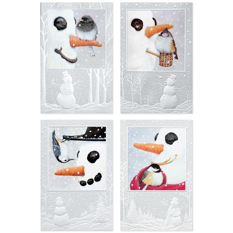 Birds Of A Feather Bird Snowman Themed Boxed Christmas Cards Made In The Usa