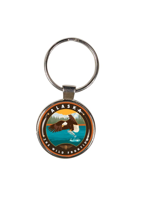 AK Eagle & Salmon Circle Dome Key Ring| American Made