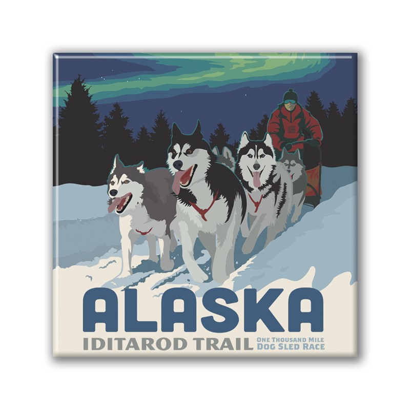 AK Dog Sled Square Magnet | Metal Magnet