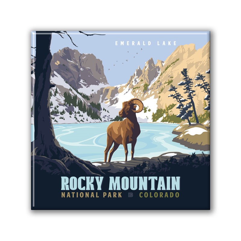 Rocky Mountain NP Emerald Lake Square Magnet | Metal Magnet