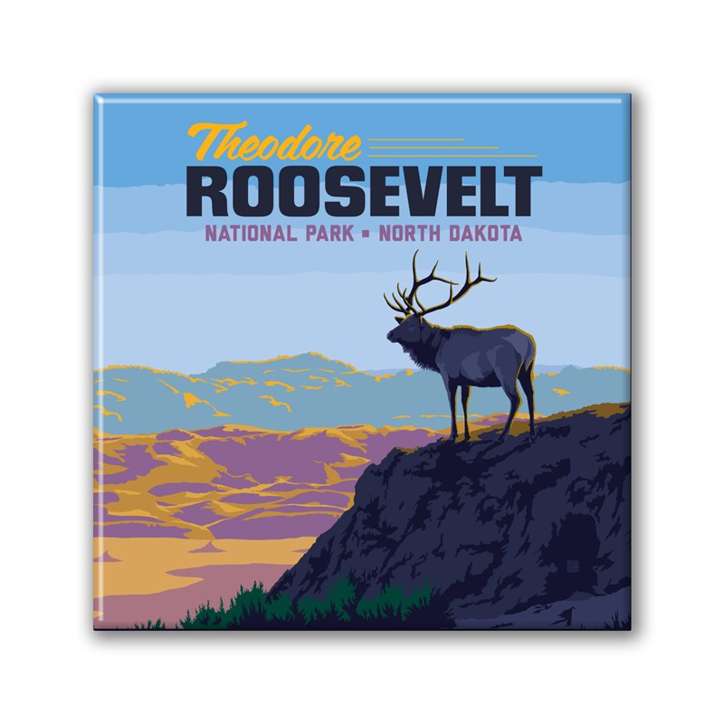 Theodore Roosevelt NP Elk Square Magnet| Metal Magnet