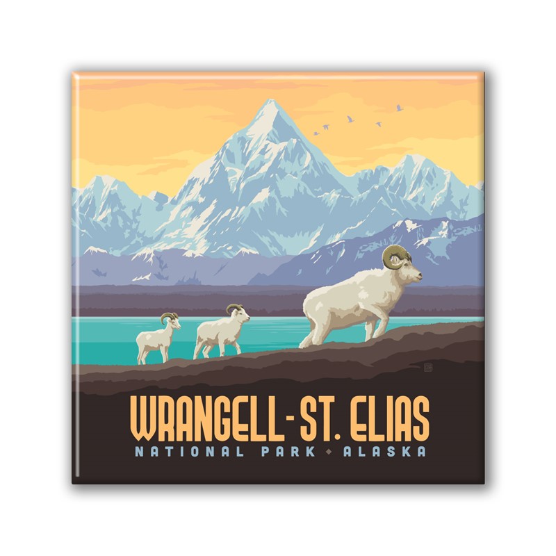 Wrangell-St. Elias NP Dall Sheep Square Magnet Metal Magnet
