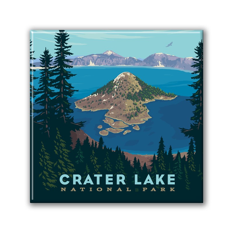 Crater Lake NP Watchman Peak Trail Square Magnet|Metal Magnet