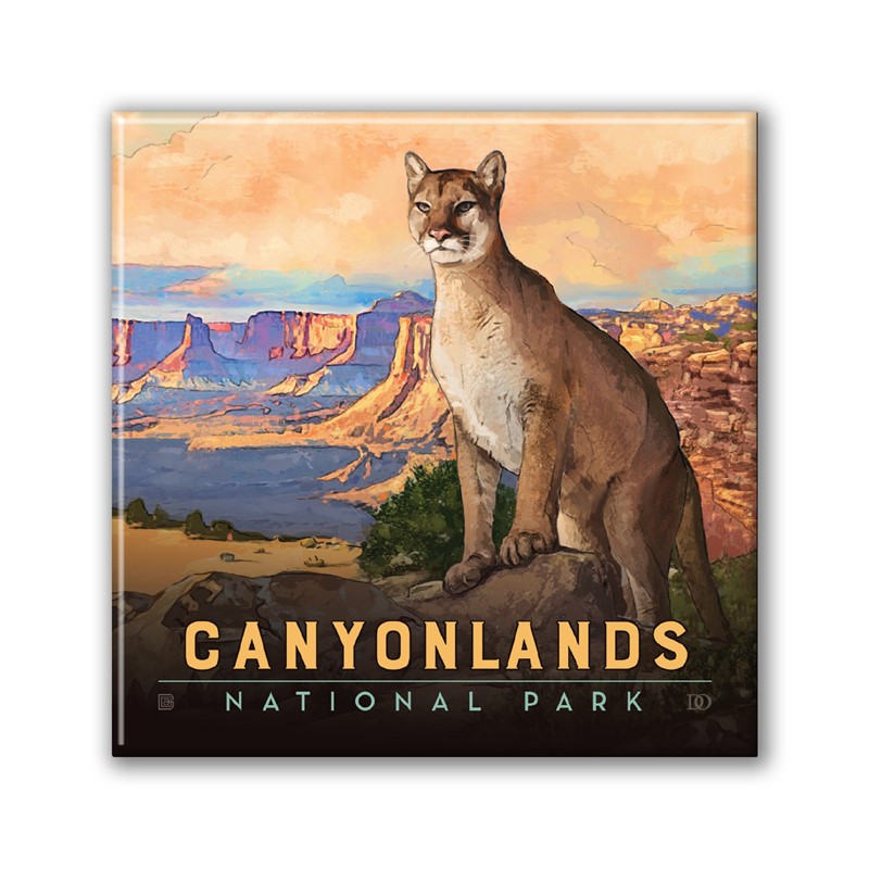 Canyonlands NP Cougar Square Magnet|Metal Magnet