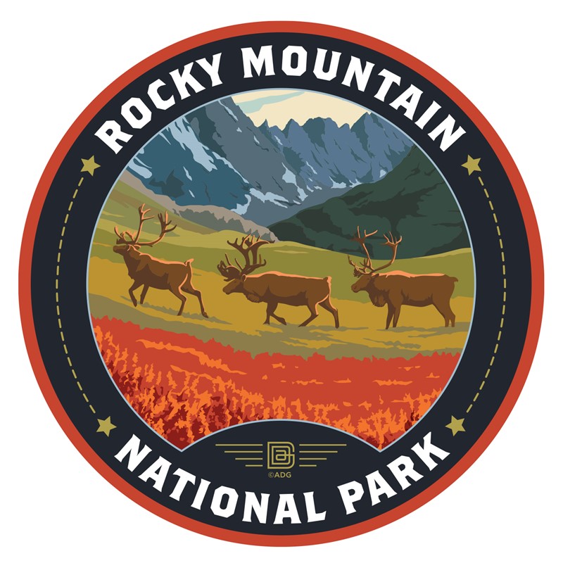 Rocky Mountain NP Caribou Red Flowers Circle Sticker| Circle Sticker