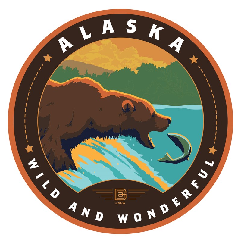 Alaska Fishing Bears Circle Sticker | Made in the USA