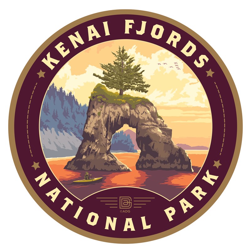 Kenai Fjords NP Kayaker Circle Sticker | Made in the USA