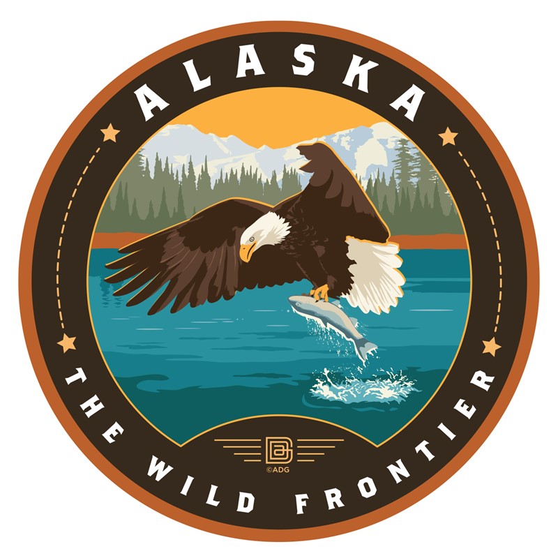 Alaska Eagle & Salmon Circle Sticker| Made in the USA