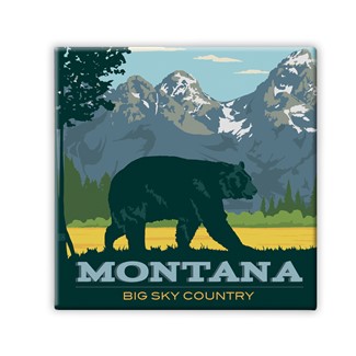 Montana Bear Square Magnet | Metal Magnet