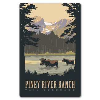 Piney River Ranch Vail CO Two Moose Magnetic Postcard | Made in USA