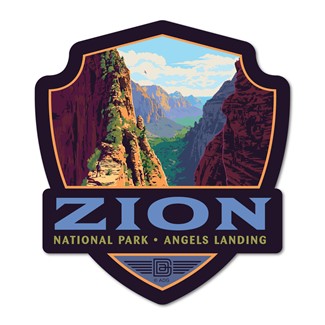 Zion NP Ascent to Angels Landing Emblem Wood Magnet| American Made