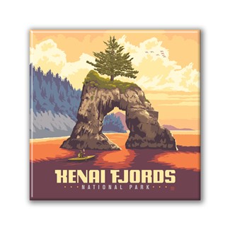 Kenai Fjords NP Kayaker Square Magnet| Metal Magnet