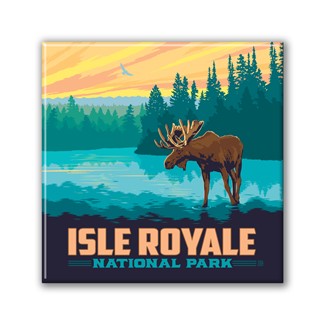 Isle Royale NP Morning Moose Square Magnet