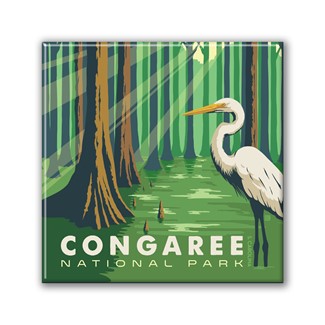 Congaree NP Great Egret Square Magnet
