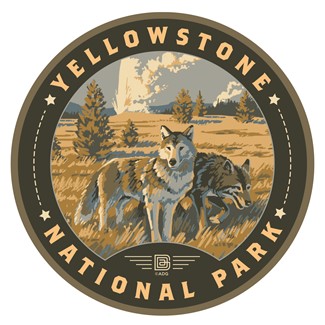 Yellowstone NP Wandering Wolves Circle Sticker