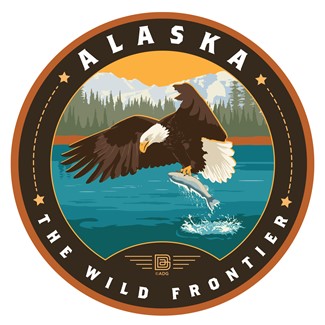 Alaska Eagle & Salmon Circle Sticker
