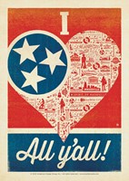I Love All Y'all TN Flag Heart Postcard