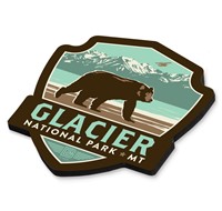 Glacier NP Bears Emblem Wood Magnet