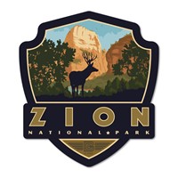 Zion NP Mule Deer Emblem Wood Magnet