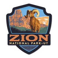 Zion NP Big Horn Sheep Emblem Wood Magnet