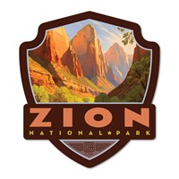 Zion NP Pronghorn Antelopes Emblem Wood Magnet