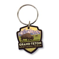 Grand Teton NP Bison Enjoy Emblem Wood Key Ring