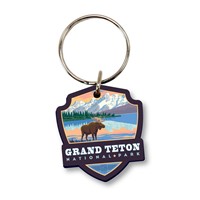 Grand Teton NP Bull Moose Emblem Wood Key Ring