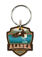 AK Eagle & Salmon Emblem Wood Key Ring
