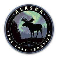 AK Northern Lights Moose Circle Magnet