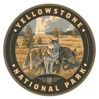 Yellowstone NP Wandering Wolves Circle Sticker