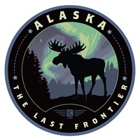 Alaska Northern Lights Moose Circle Sticker